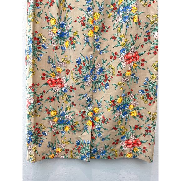 KORET | Tan Retro Vintage Cottage Floral Straight Midi Skirt | 10/ Fits Like A 4 - Picture 3 of 5